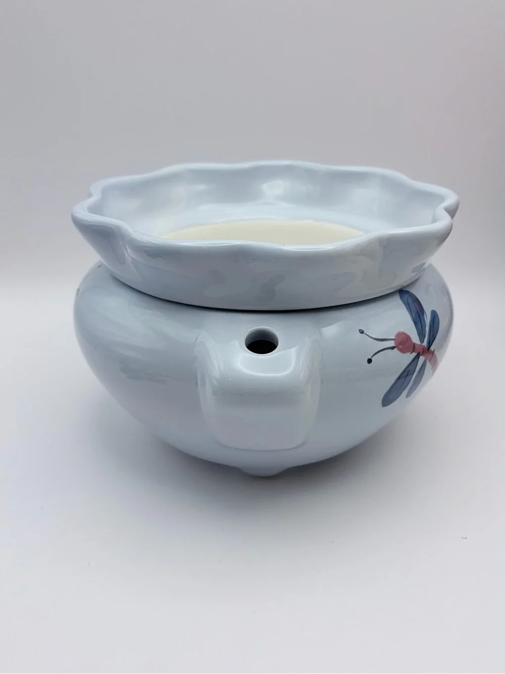 Vintage Ceramic *African Violet Planter Self Watering Dragonfly Pot Light Blue